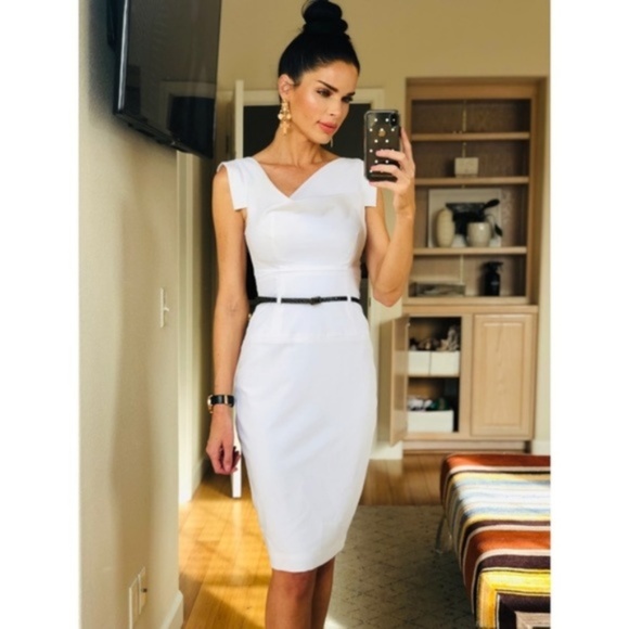 Sz 2 Black Halo White Classic Jackie O Midi Dress Ivory - Picture 3 of 8